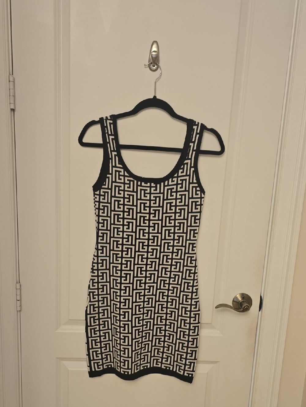 Balmain Black & White Geometric Tank Mini Dress